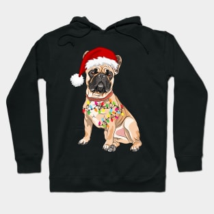 Bulldog Holiday Christmas Light - Funny Bulldog Lights Christmas in Santa Hat Holiday Santa Hoodie